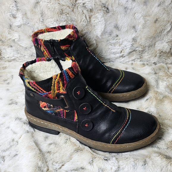 Reiker Felicitas Colorful Patterned Women's Leather Boots with Cloth Accents 40 - Picture 2 of 15